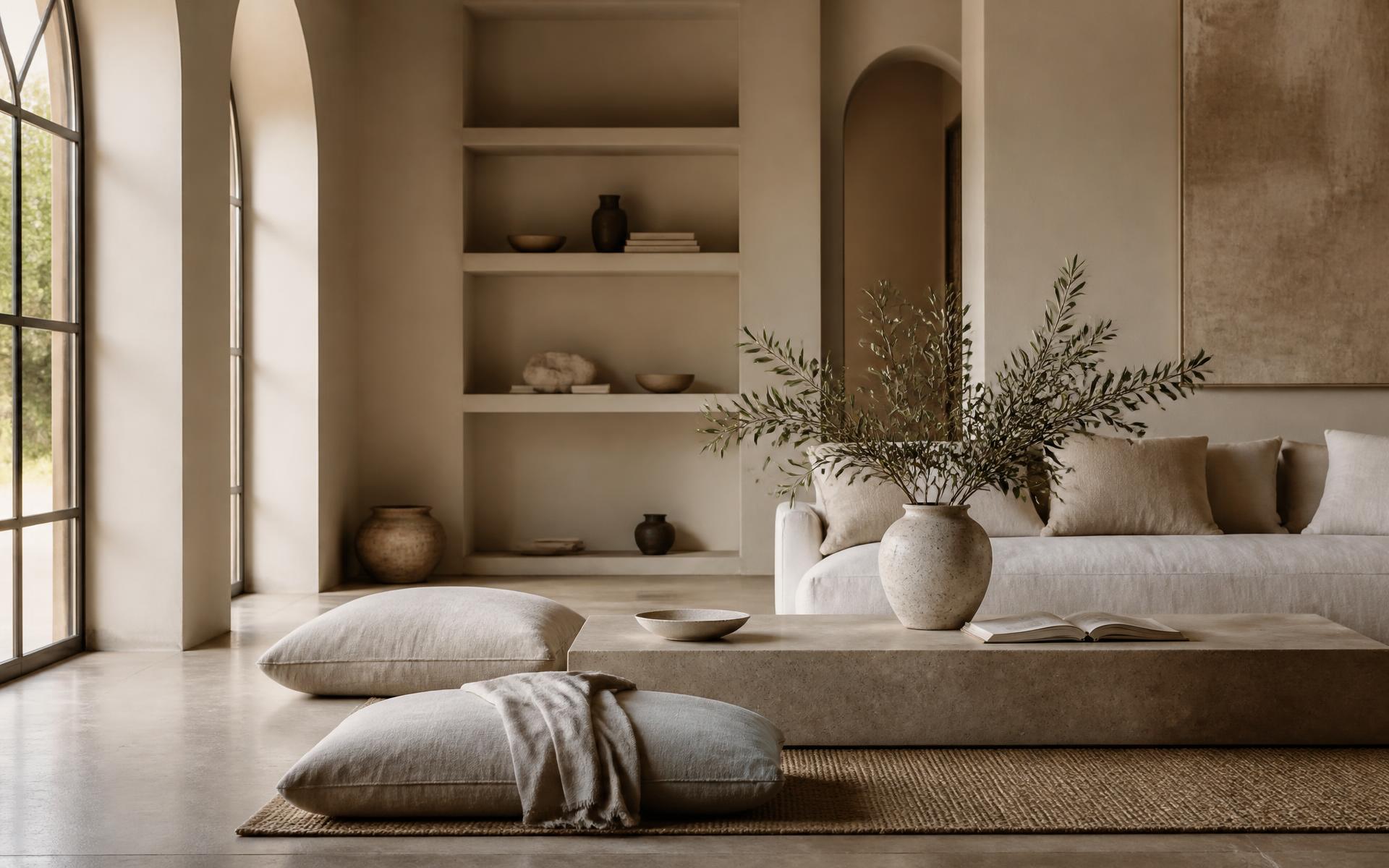 A sunlit, minimally furnished sitting room