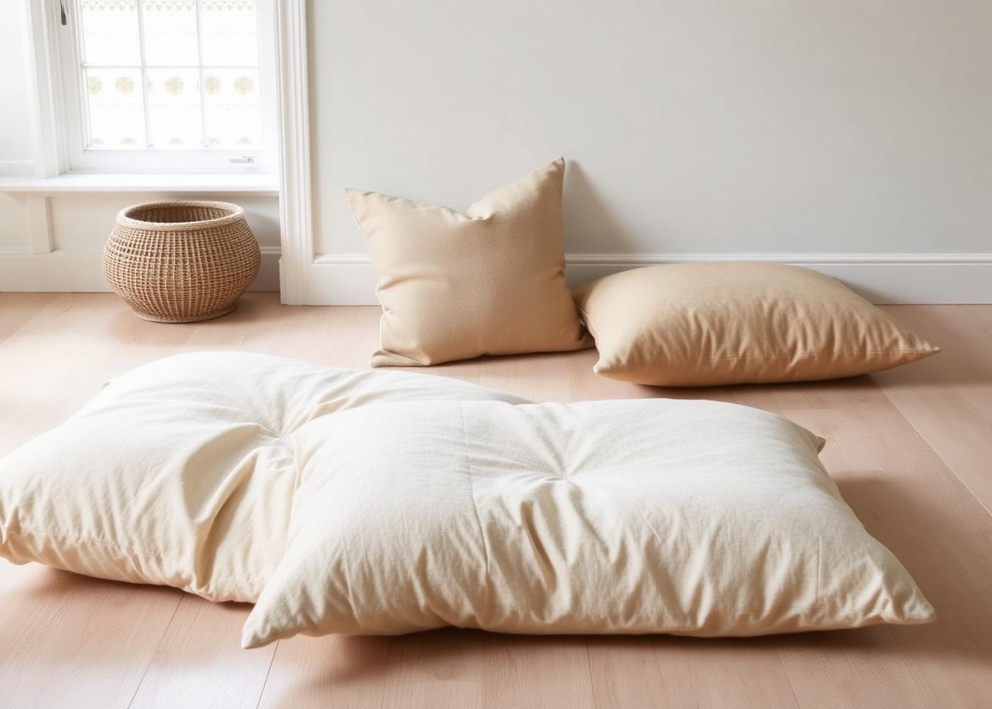Linen floor cushions in daylight